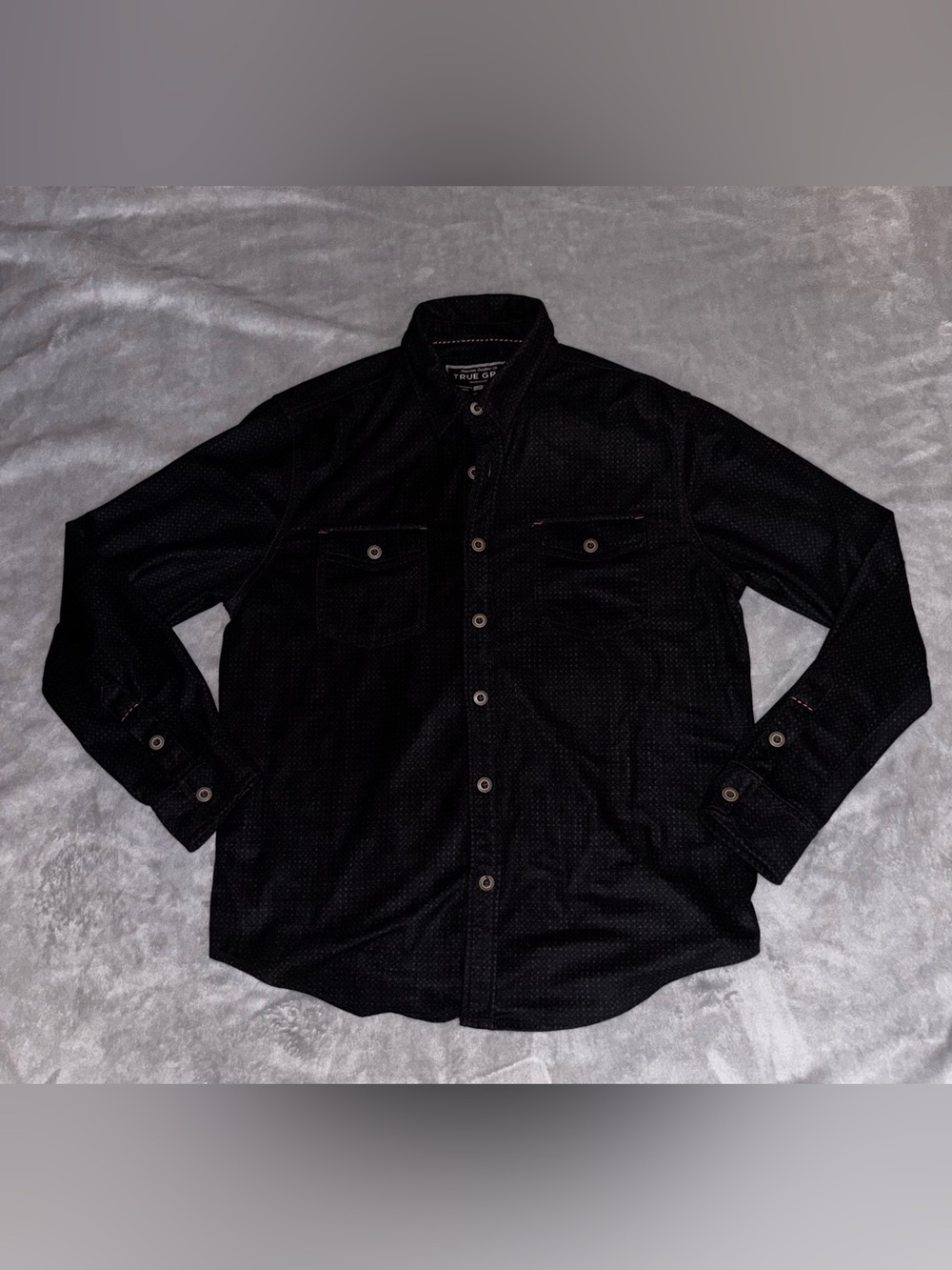 TRUE GRIT Velour Men's L Reg Black Geometric LS Button-Up Shirt Point Collar